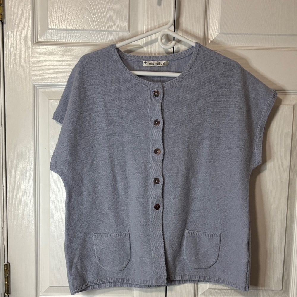 Mansted Women's Blue Sweater Vest 100 % Wool Sz L NWOT